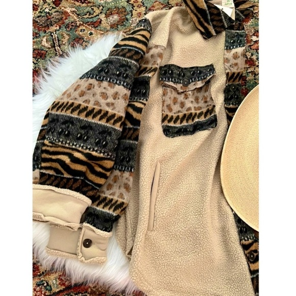 Allison Clothing Beige and Black Button Down Shirt - Picture 2 of 10